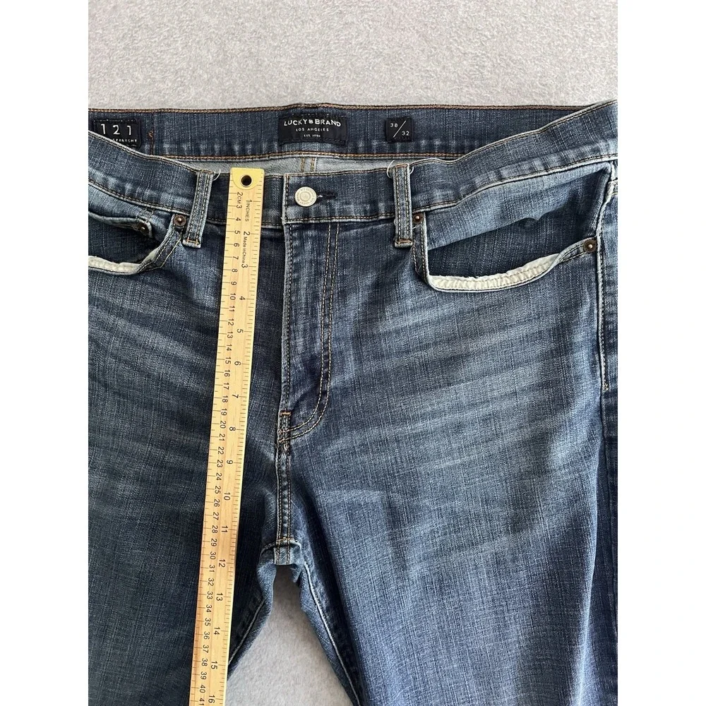 Lucky Brand Jeans Mens 38x32 121 Slim Straight Blue Denim Dark Wash Stretch Work